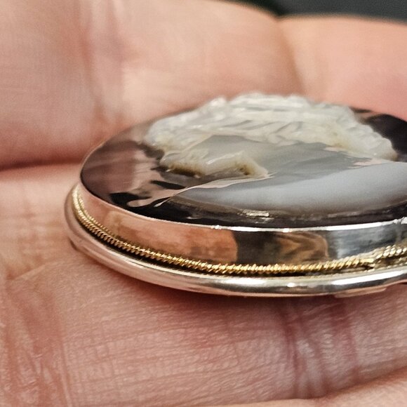 Antique Eaton & Co 925 Sterling Silver Mother Of Pearl Cameo Broach Hallmark - Picture 9 of 16